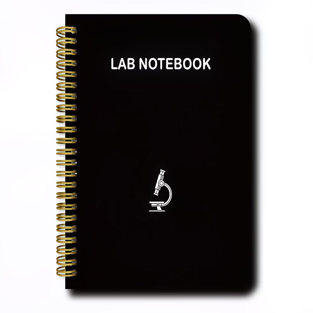 Black Spiral Lab Notebook with Microscope Icon (Science Journal)